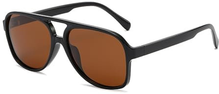 QVKUUT Square Polarisierte Sonnenbrille Damen Herren 70er Jahre Vintage Trendy Brille Klassisch mit Double Brücke(Schwarz/Braun)