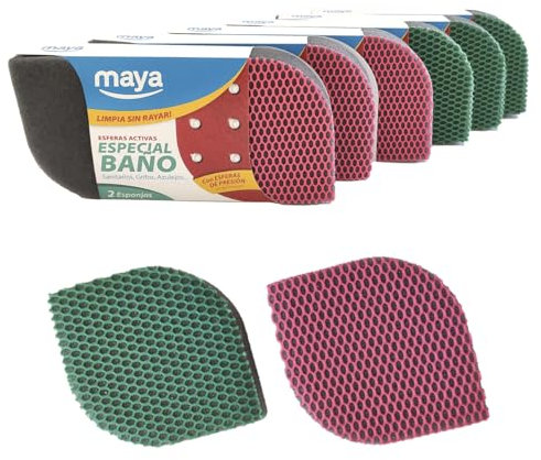MAYA Estropajo EVO para WC. Limpia sin Rayar. Sirve para Todas Las Superficies. Lavable en Lavadora. Dimensiones 12x8.5x2.5 cm. Pack de 12 Estropajos. (Rosa y Verde)