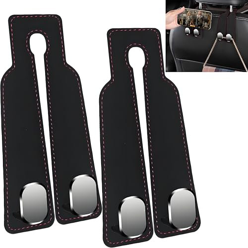 GOEDEKE 2Pcs Car Hooks for Headrest,Leather Car Seat Back Storage Hook,Car Seat Back Double Hook,Car Seat Purse Hook,Car Hanger Storage Car Seat Back Organizer for Bags,Handbags,Purses (Black)