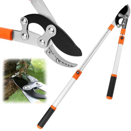 QWORK® Tijeras de Podar Telescópicas, 68-101 CM Tijeras Podar, Tijeras Cortasetos con Mangos Ajustables en 6 Direcciones