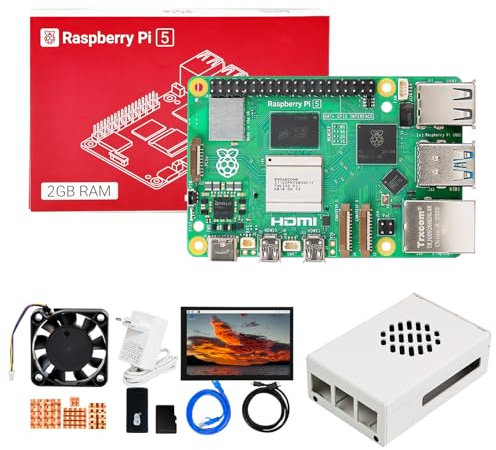 Yahboom Raspberry Pi 5 Starter Kit 2GB + HD 10.1inch Display,Case,27W PD Power Adapter,Heat Sink Ubuntu20.04 ROS2 System Suitable for Robot AI (2GB-10 in Screen Kit)