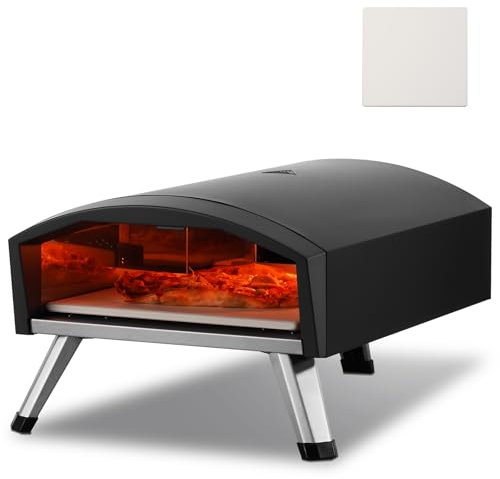 VEVOR Horno de Pizza Exterior de 12 pulgadas / 305 mm, Horno de Gas Portátil con Piedra de Pizza de Cordierita Gruesa, Funda Impermeable y Pies Plegables, Cocción Eficiente, para Camping Jardín