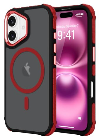 LLZ.COQUE for iPhone 16 Plus Matte Case Compatible with Magsafe Red | Translucent Back Magnetic Phone Case, Military Grade Drop Protection, Rugged Shockproof Anti-Slip Durable Cover, Red