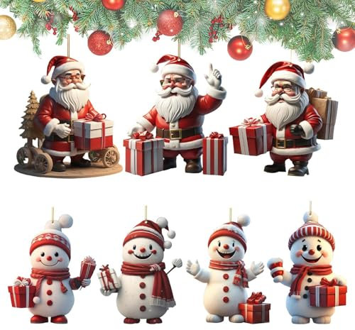 Baumdekoration, 7X 2D Weihnachtsbaum Anhänger Ornamente, Weihnachts Anhänger, Rustikaler Bauernhaus Baumschmuck, Acryl Ornamente Für Festlich