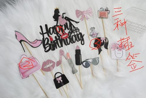 Regendeko Happy Birthday Rosa Lady Mädchen Lippenstift Tortendeko Schminke Kuchendekoration Cupcake Toppers Geburtstagskuchen Deko