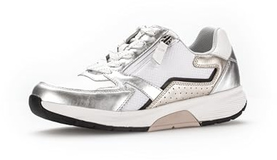 Gabor Damen Low-Top Sneaker, Frauen Halbschuhe,schnürschuhe,schnürer,straßenschuhe,Strassenschuhe,Sportschuhe,Weiss/silb/Puder/s,43 EU / 9 UK