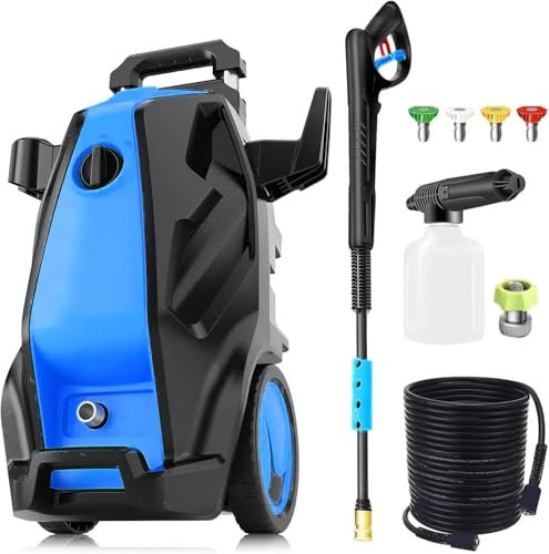 Electric Pressure Washer, 5000 PSI 4.0 GPM Heavy Duty Power Washer Electric Powered with Foam Cannon, 4 Nozzle Tips,33FT Hose and Soap Bottle for Home/Cars/Driveways/Patios/Decks/Fences(Blue)