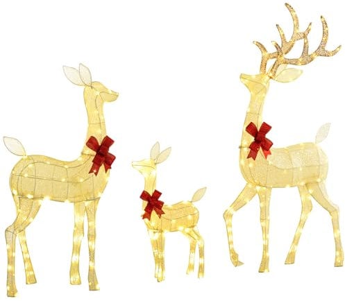 Outsunny LED Rentier Weihnachtsdeko mit 283 warmweißen Lichtern Weihnachtsbeleuchtung mit Timer Hirsch Deko Weihnachtsdekoration für Außen & Innen, Silber