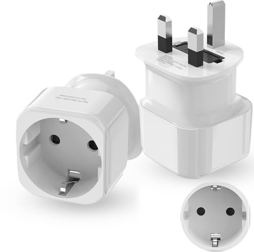 HITRENDS Adapter UK Reiseadapter, Adapter England Deutschland Stecker, Reisestecker Typ G Steckdosenadapter für EU auf England/Hongkong/Singapur/Zypern/Maldives Steckdose, 2 Stück, Weiß