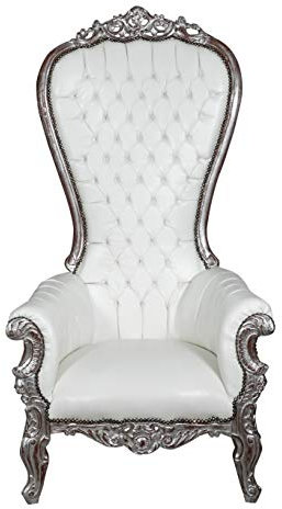 Biscottini Trono barroco blanco/plateado – Sillón Royal hecho a mano de novia – Respaldo alto gigante – Tronetto 185 x 90 x 95 cm