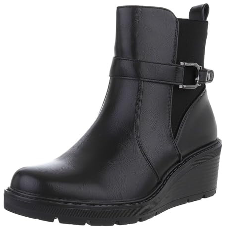Ital Design Damen Stiefeletten mit Reißverschluss und Keilabsatz, runde Spitze