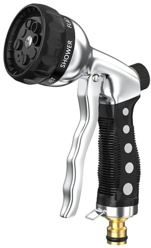 Gartenbrause, Metall Hochdruck Spritze Garten Handbrause, 8-Funktionen Spritzdüse Einstellbarer Wasserdurchfluss Spritzpistolen Bewässerungspistole für Bewässerung, Haustierdusche Autowaschen