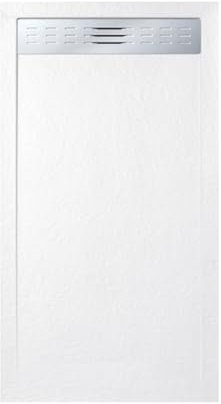 FRASCIO Duschwanne 70 x 145 cm mit seitlichem Gitter Line Extra Slim Weiß aus Kunstharz und Marmorpulver mit Ablaufgarnitur