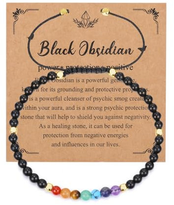 CrystalTears Obsidian Armband Damen verstellbare 7 Chakren Perlenarmband Reiki Talisman spirituelle Geschenke