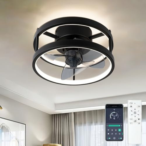 TRUYOK LED Ventilador de Techo con Luz 33cm Regulable Lámpara Ventilador con Moderno con Mando a Distáncia Ventiladores de Techo Silencioso Luces de Plafon Moderna Iluminación para Salón Dormitorio
