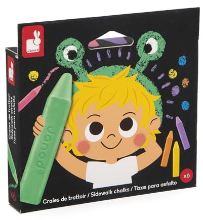 Janod-Janod-10 tizas Lavables para niños-Formato Cuadrado XXL para un fácil manejo-Colores Vivos-A Partir de 3 años-J07417, Multicolor (JURATOYS J07417)