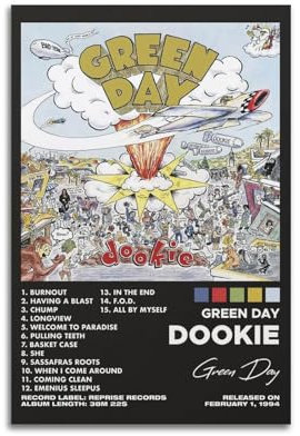 SAHEAWEBWBAE Green Day Album Dookie Poster, ästhetische Wandkunst, Leinwand, Vintage-Poster, dekoratives Gemälde, Wohnzimmer, Schlafzimmer, Dekoration, 30 x 45 cm, ungerahmter Stil