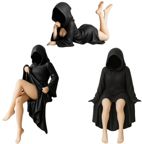 Noowye Mysterious Statue Action Figur Anime Illustration schwarzes Gewand Mädchen Figur 10CM Original Painting Statue PVC Desktop Dekoration Ornamente 3Stück