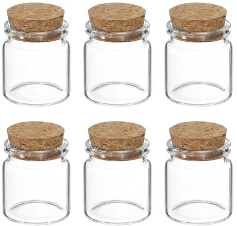 sourcing map 6Pcs Mini Glass Bottles with Cork Stoppers, 25ml Small Clear Bottles Glass Empty Jars Vials for DIY Crafts Party Wedding Decor Favors