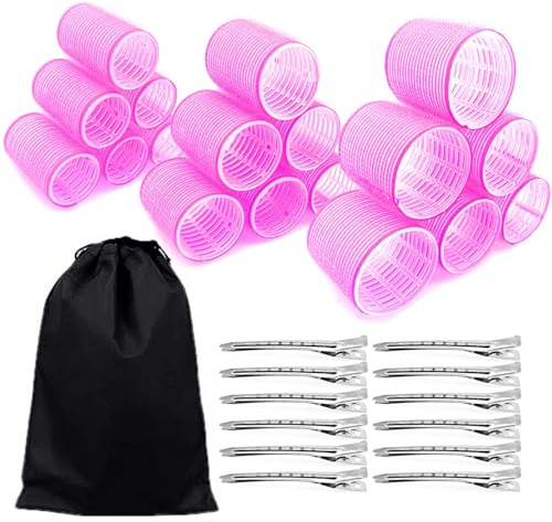 JZK 31 in 1 Extra grandi piccoli bigodini autoadesivi per boccoli capelli senza calore con fermagli, bigodini vecro per arricciare capelli lunghi/corti e frangia tendina, bigodino grande per volume