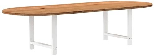 Qnhdfrt Table ovale en chêne massif 320 x 120 cm en bois clair avec pieds en acier pour salle à manger, cuisine, table de jardin