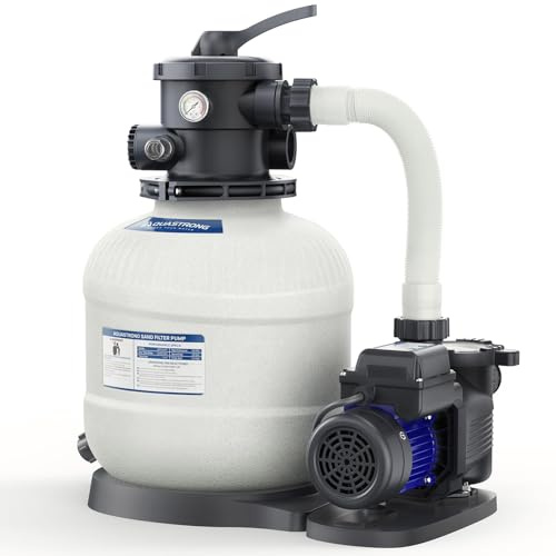 AQUASTRONG Pompe de filtre à sable de 35,6 cm pour piscine hors sol avec minuterie, filtre de piscine avec valve à 6 voies, pompes de piscine hors-sol 2/3 HP 3000 GPH pour piscines jusqu'à 13 000 gall