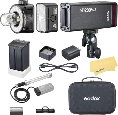 GODOX AD200 Pro II AD200Pro II AD200ProII 2.4G TTL Pocket Flash Strobe with Godox AD-S200 Stick Flash Head,14.4V/2900mAh Battery for Canon Sony Nikon Fujifilm Olympus Panasonic Etc Camera