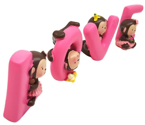 HONITANO Affe Kuchenaufsatz mit Love Muster aus Resin 4 Stück Nicht Essbare Tortendeko für Valentinstag Auto und Desktop Dekoration Party und Geschenkidee