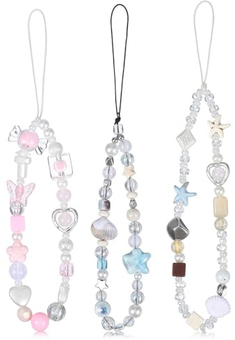 Yuanan 3Pcs Phone Wrist Charm Strap, Cute Camera Charm Straps, Lanyard Beaded Straps for Camera Phones Bag