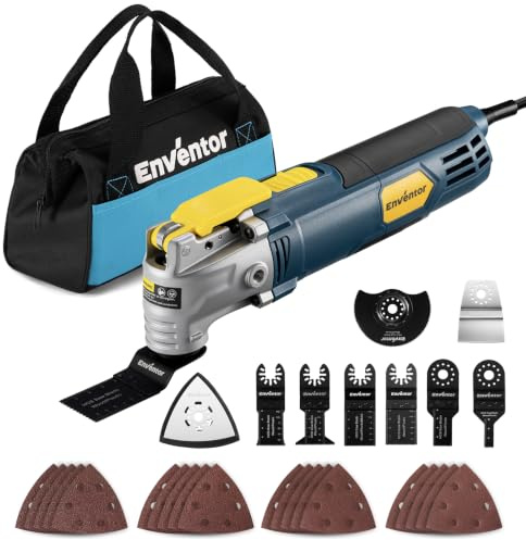 Enventor Oscillating Multi Tools, 500W 8000-16000RPM, 6 Variable Speeds | Electric Corded Multi Tool, 5°Oscillation Angle, Quick-fit Blade Design, 28pcs Accessories for Cutting, Sanding, Scraping