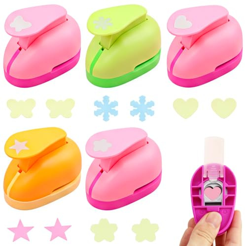 5 Stück Papierstanzer Set Motivstanzer Groß Set Papier Ausstanzer Motivlocher Ausstanzer Papier Basteln Schmetterlinge, Herzen, Schneeflocken, Kirschblüten usw für DIY Scrapbook Fotoalbum Grußkarten