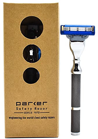 Parker 42M Heavyweight All-Metal Triple Blade Rasierer – Rasiermesser mit Messingrahmen + Deluxe strukturiertem Graphitgriff – Eine Gillette Mach 3 Rasierklinge im Lieferumfang enthalten