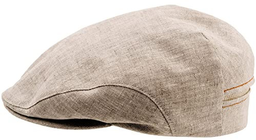 Sterkowski Derby Flatcap | 100% Leinen Super Leicht Herren Sommer Schiebermütze | Gatsby Sonnen Kappe Vintage Fisherhut Golf Cap Urbane Klassische Trendmütze Damen Retro Trucker Beige 55