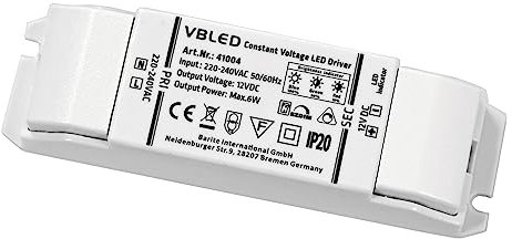VBLED LED Trafo Konstantspannung 6W 12VDC Netzteil IP20 Treiber für LED Leuchtmittel Beleuchtung mit 3 Stufen (10%-50%-100%) dimmbar…