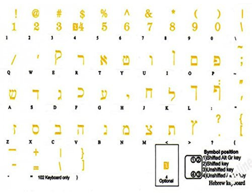 AdesiviTastiera.it - Hebrew keyboard letters stickers transparent background yellow letters