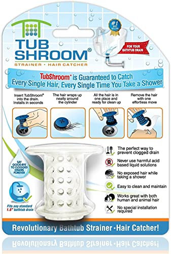 TubShroom Revolutionary Tub Drain Protector Hair Catcher, Strainer, Snare, Silicone, White, Standard