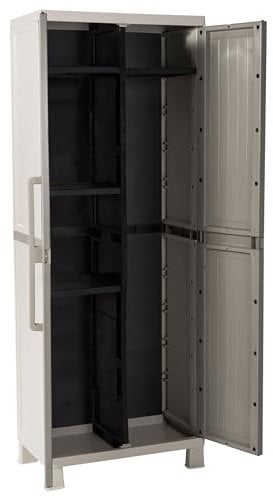 Toomax armadio Wood Midi Portascope con 4 ripiani Interni, in plastica da Interni ed esterni, colore grigio tortora/grigio chiaro.