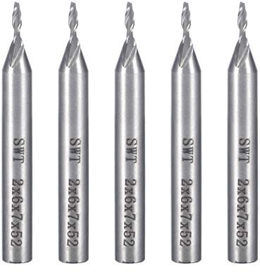 sourcingmap 5pcs 6mm Shank 2mm x 7mm Straight Flat Nose End Mill Cutter CNC Router Bits 2 Flute