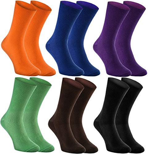 Rainbow Socks - Donna Uomo Calzini Antibatterici Senza Compressione per Diabetici - 6 Paia - Arancia Chaber Viola Verde Marrone Nero - Taglia 42-43