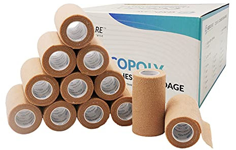 GSPCARE Selbsthaftende Bandage 10cm x 4,5m, 12 Rollen Elastisch Kohäsiver Verband Tierverband Selbstklebend, Haftbandage für Schwellungen der Knöchelverstauchungen am Handgelenk