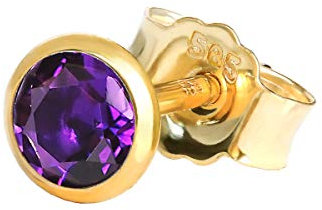 NKlaus Einzel Ohrstecker echt Amethyst Gelbgold 585 14 Karat Gold 4,0mm kleine Ohrring 7938