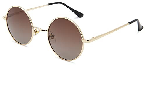 Pro Acme Retro Kleine Runde Polarisierte Sonnenbrille für Männer Frauen (Goldene Rahmen | Braun Gradient Linse)