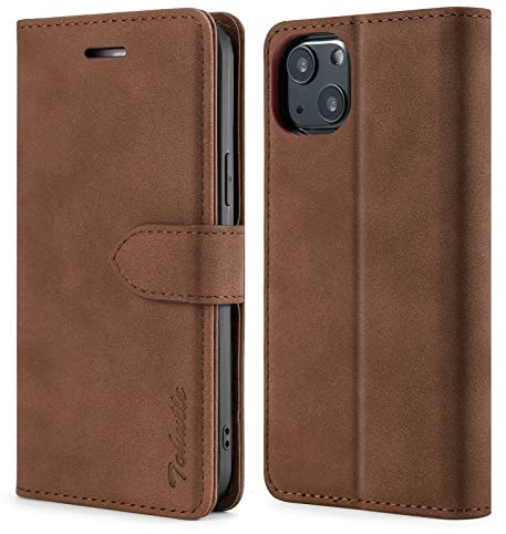 TOHULLE Case for iPhone 13, Premium PU Leather Wallet Case with Card Holder Kickstand Magnetic Closure Flip Folio Case Cover for iPhone 13 (6.1 Inch) - Brown