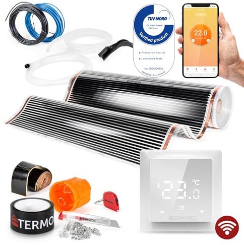 Termofol Elektrische Fußbodenheizung Heizfolie 230V - mit Thermostat H6 WIFI - Leistung 220 W/m2 - Oberfläche 12m² - Fussbodenheizung Elektrisch Komplettset fur Fußboden-, Wand- oder Deckenheizung