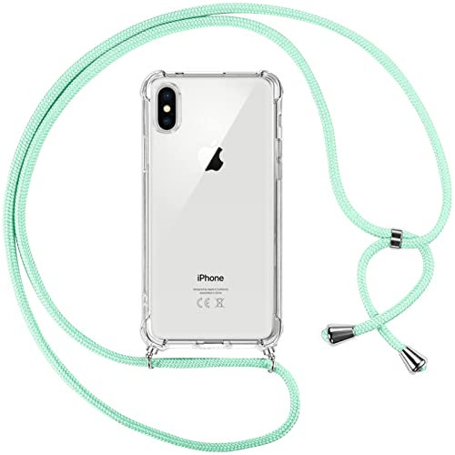 Pnakqil Handyhülle für iPhone XS/X Hülle mit Band, Transparent Weich Silikon mit Kordel Necklace Schnur Anti-Fall Bumper Schutzhülle Case Kompatibel mit iPhone XS 5.8, Grün
