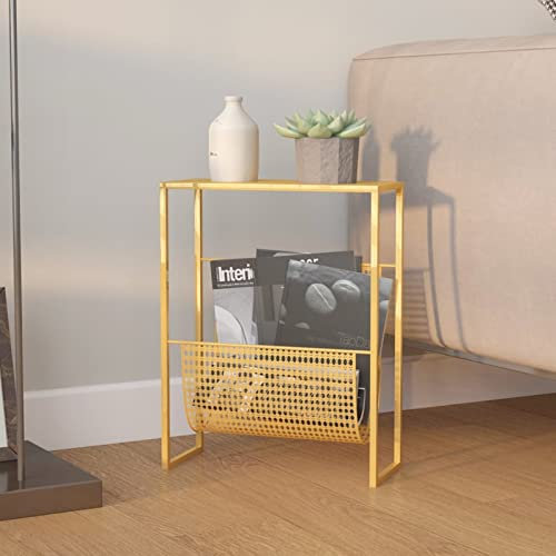 Gecheer Zeitschriftenständer Zeitungsständer Zeitungshalter Zeitungstisch Zeitungsablage Ordner Organizer Stahl Golden 35x15x45 cm