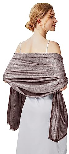 vimate Evening Wraps and Shawls, Ladies Coffee foraml Shawl Wrap for Black Women Wedding Dress (US-Coffee & Silver)