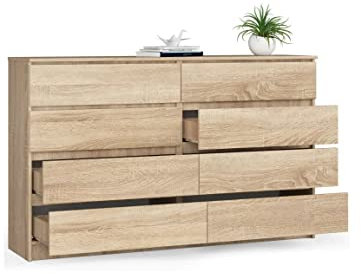 BDW Kommode, 8 Schubladen, viel Stauraum, Kleiderschrank, Flur, Badezimmerschrank, Kommode, Multifunktionsschrank. Abmessungen: 160 x 99 x 40 (Sonoma Eiche)
