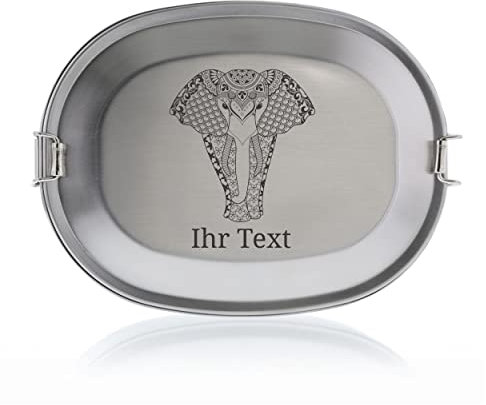 gravur-fabrik.de – personalisierbare Brotdose mit Namen aus Edelstahl – Zentangel Elefant – gravierte Brotbox für Schule, Ausflüge & Co – spülmaschinenfeste Lunchbox (15,5x11,5x4,5cm)