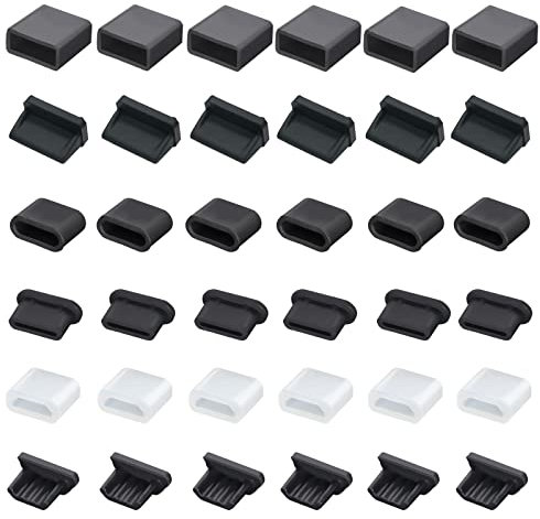36 PCS 6 Types USB Anti Dust Cover Plugs, USB Type-C Dust Stopper, Silicone Soft Micro USB Cap Port Protector, Anti Dust Cover Protector Plugs Cap for USB A, Micro USB, Type C Ports (36PCS)